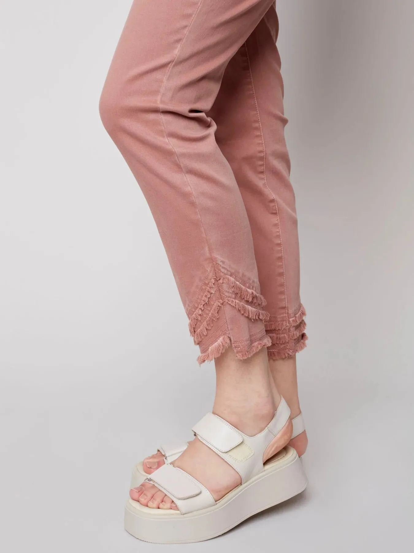 FRAYED HEM DENIM PANTS