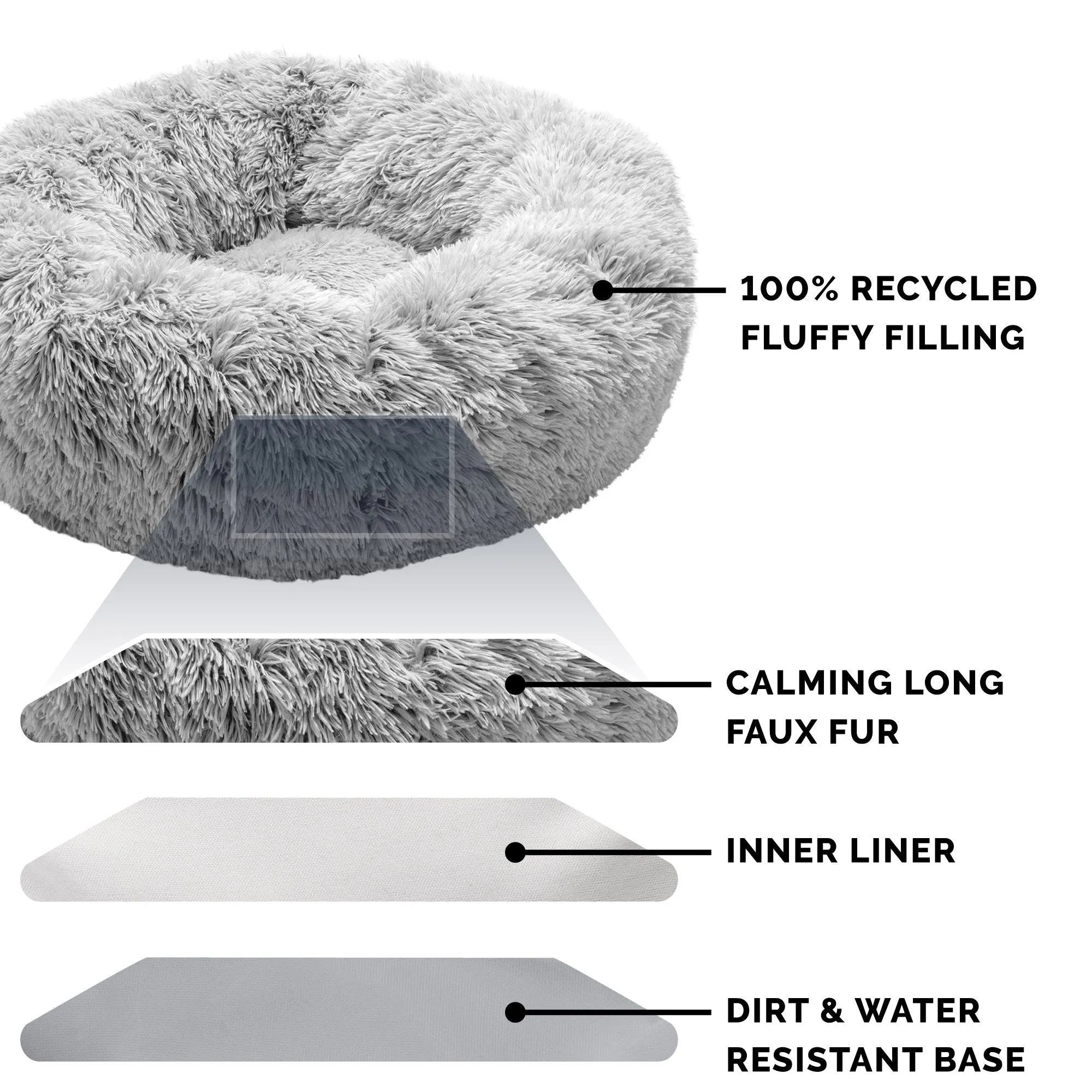 FurHaven Calming Cuddler Long Fur Donut Bed - Large 36, Mist Gray