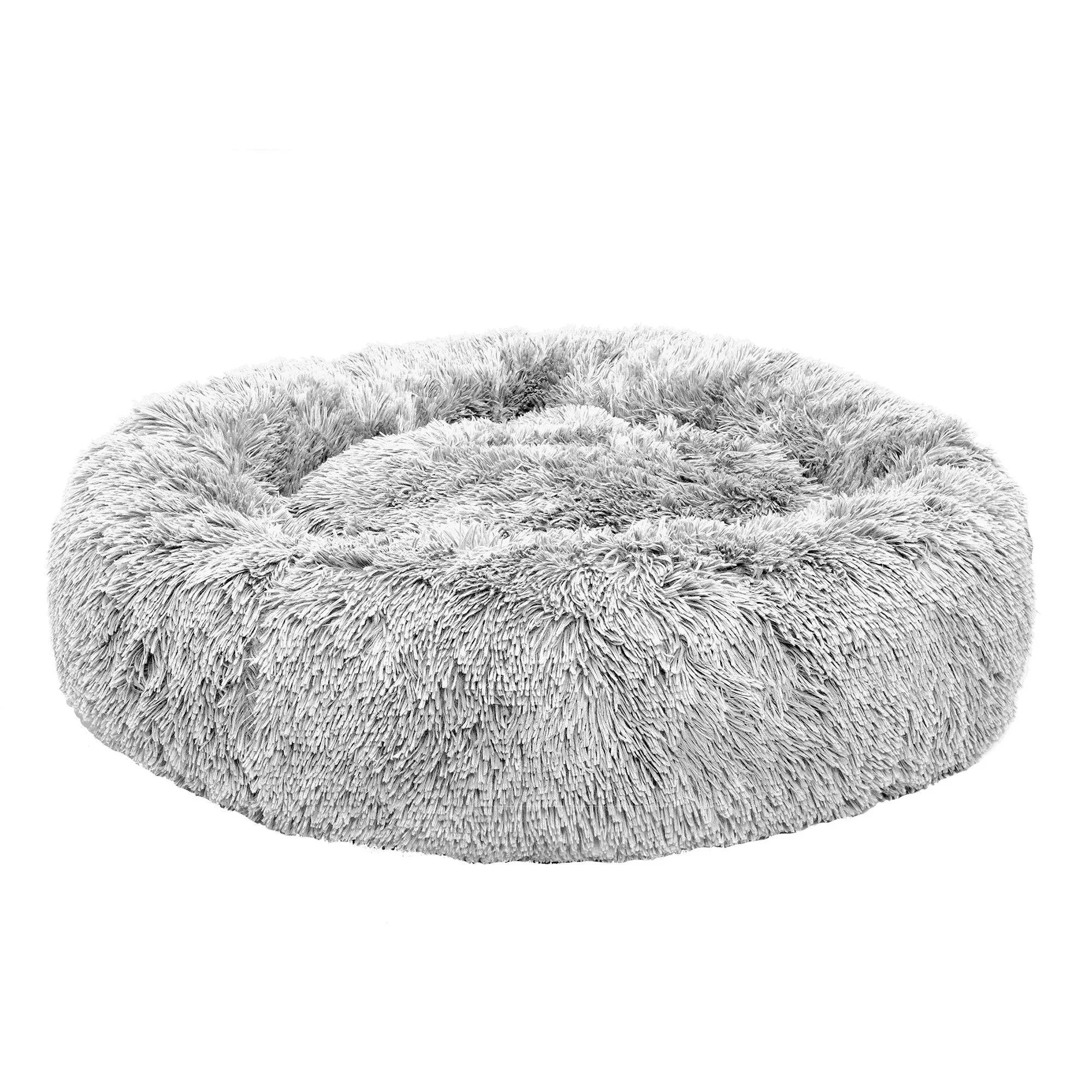 FurHaven Calming Cuddler Long Fur Donut Bed - Large 36, Mist Gray