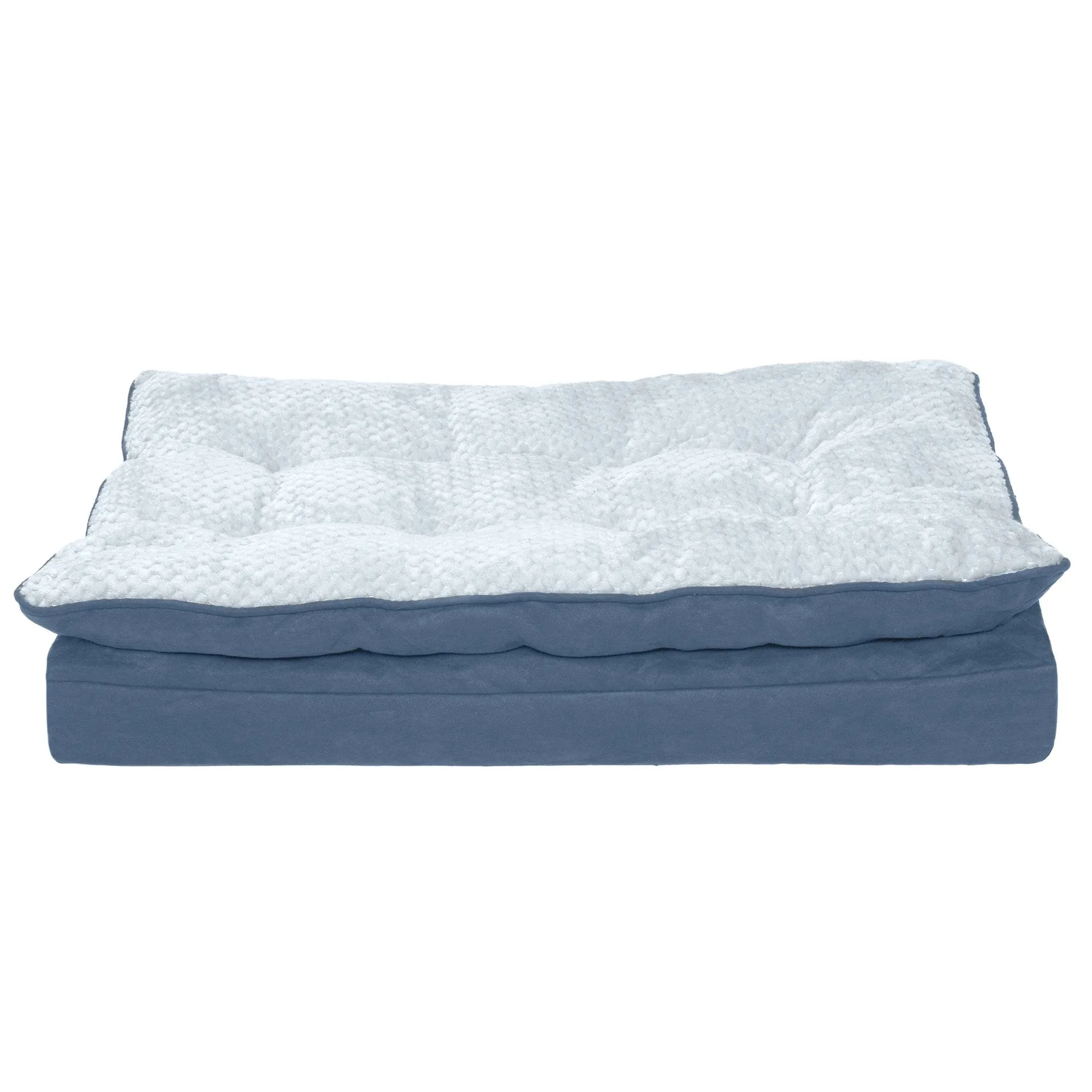 FurHaven Minky Faux Fur & Suede Pillow-Top Orthopedic Dog Bed - Medium, Stonewash Blue