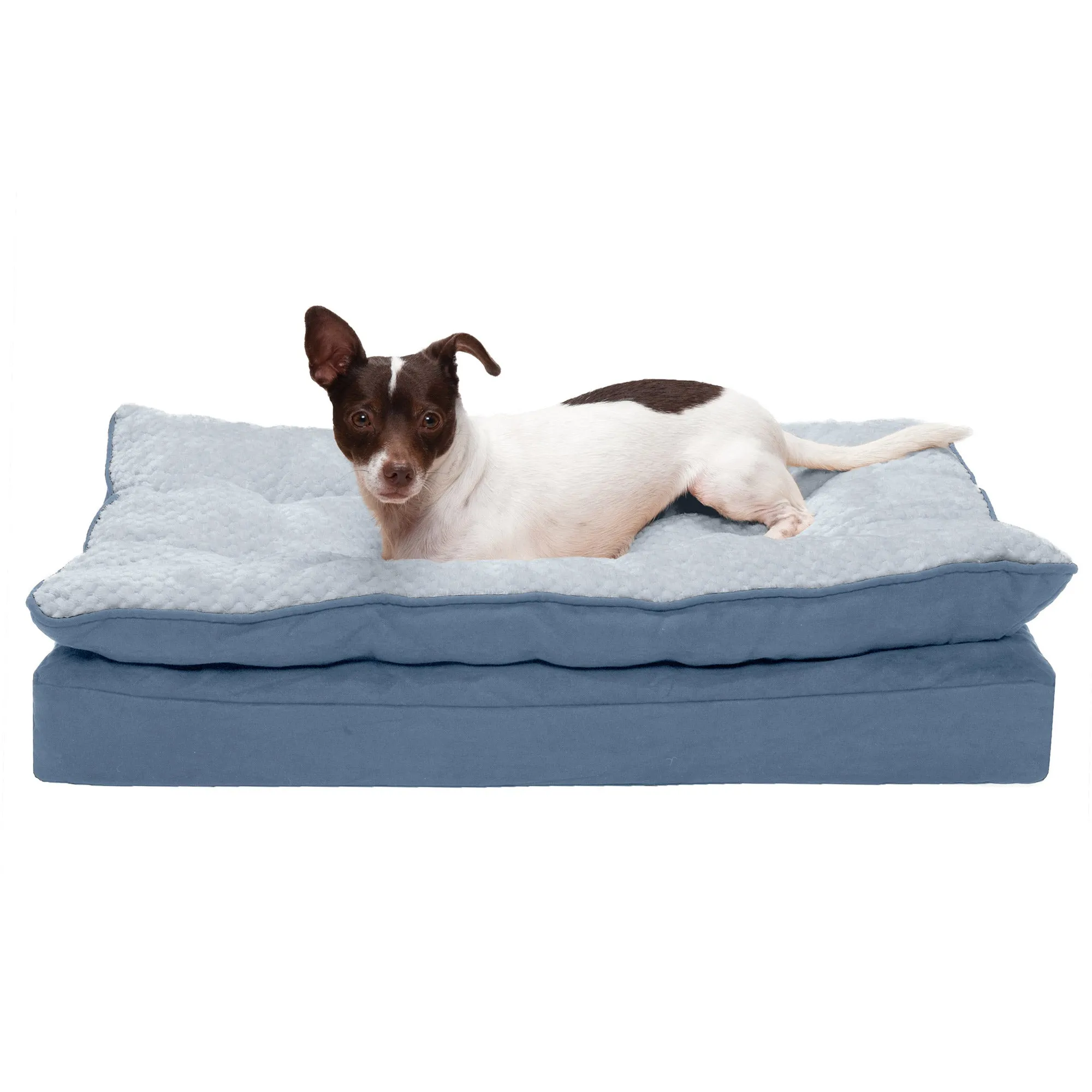 FurHaven Minky Faux Fur & Suede Pillow-Top Orthopedic Dog Bed - Medium, Stonewash Blue