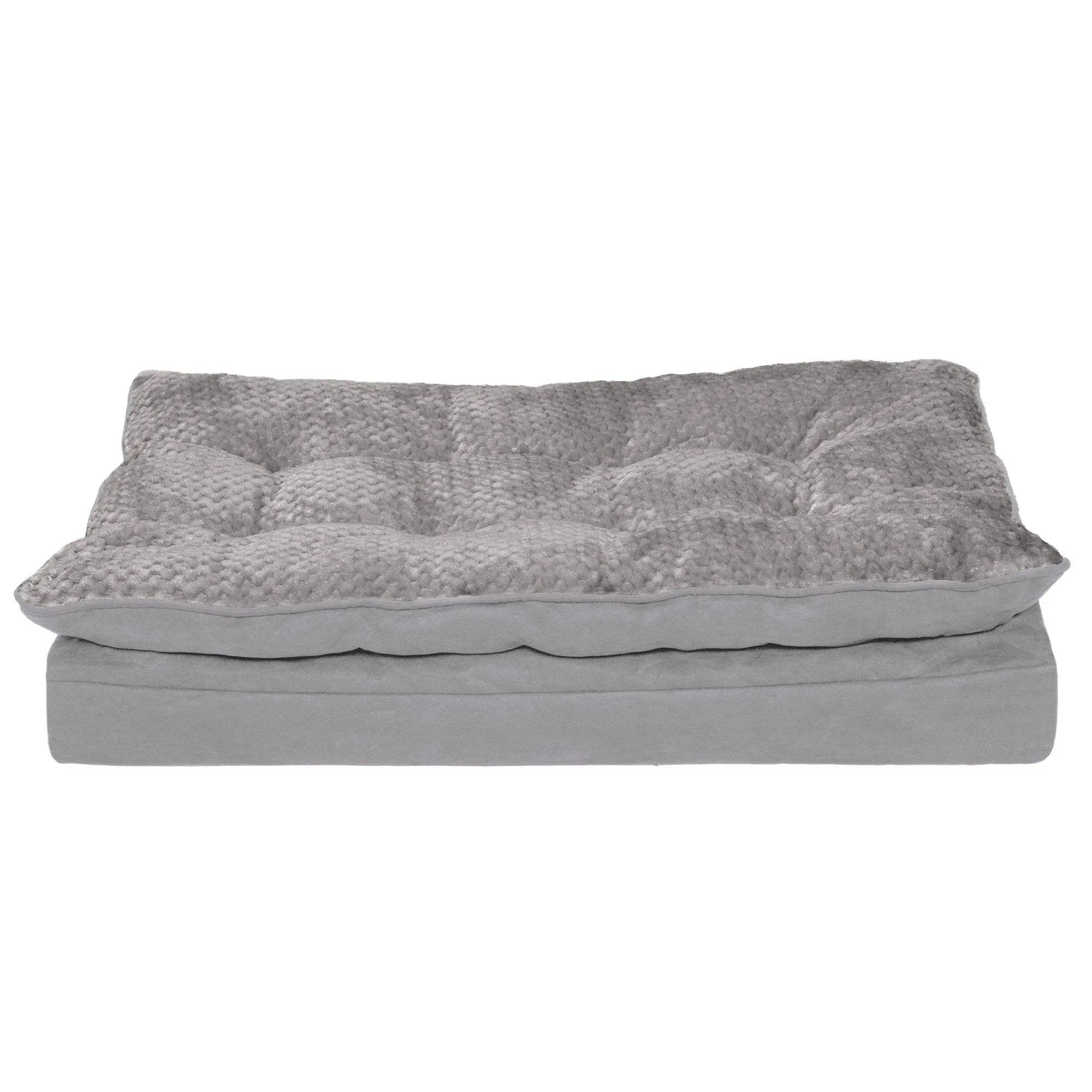 FurHaven Minky Faux Fur & Suede Pillow-Top Orthopedic Dog Bed - Medium, Titanium Gray