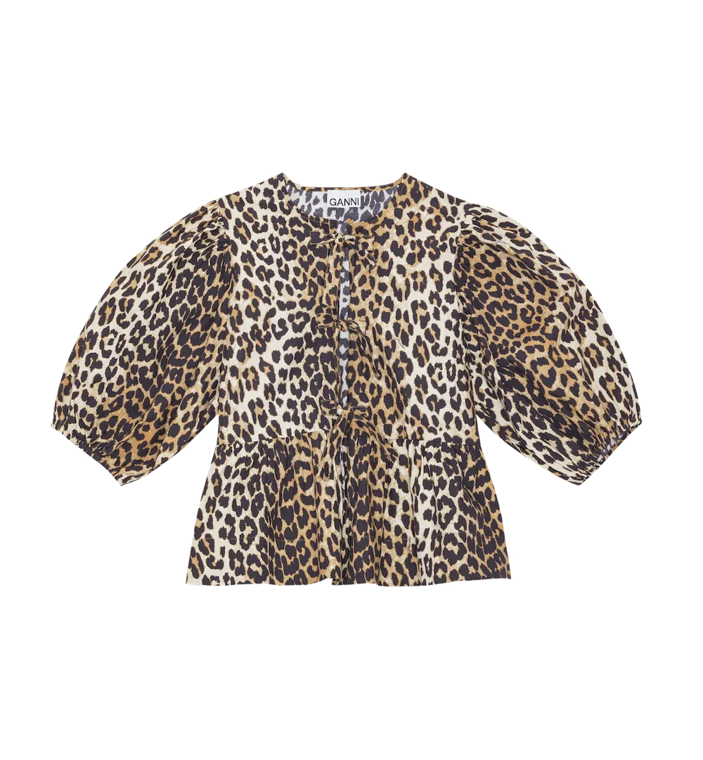 GANNI Leopard Peplum Blouse