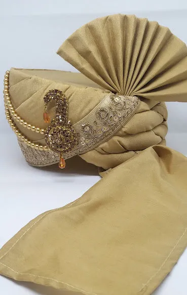 Gorgeous Designer Golden Colour Art Silk Turban For Men