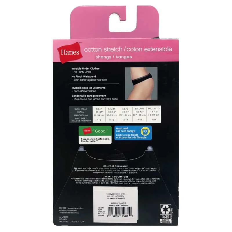 Hanes Ladies Cotton Stretch Thong 4pk - Assorted