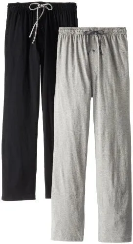 HANES MEN'S SOLID KNIT JERSEY PAJAMA PANT, BLACK/LIGHT HEATHER GREY, MEDIUM (PACK OF 2)