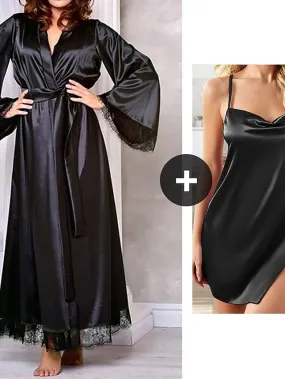 Indulgent Silk Robe and Sleeveless Pajama Duo