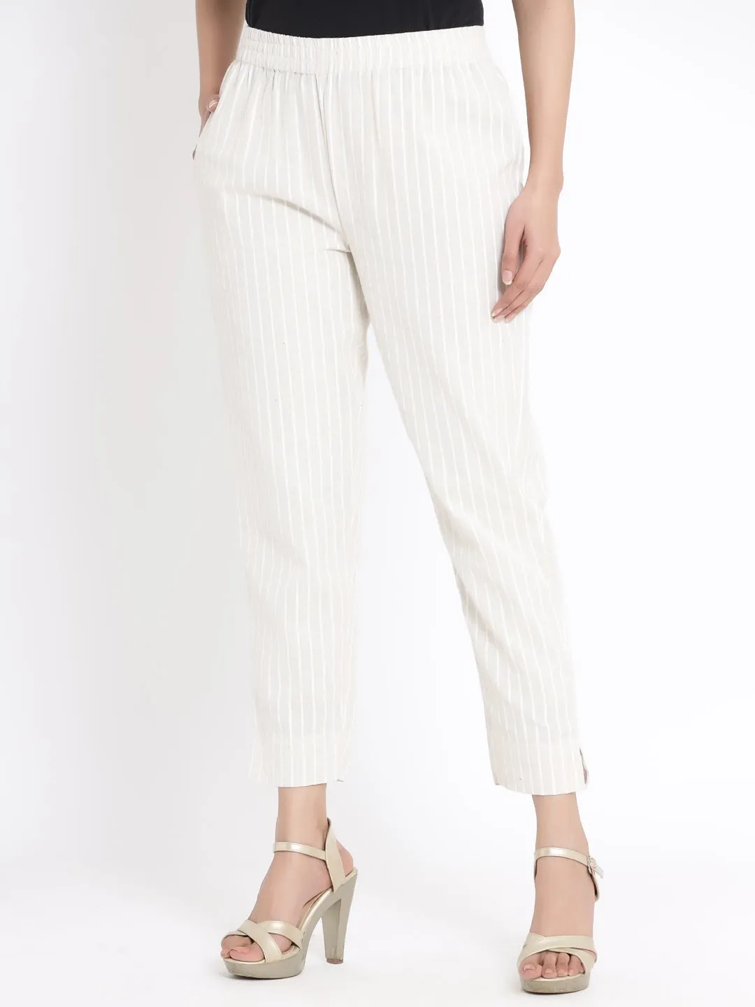 Juniper Natural Stripe Printed Rayon Slim Fit Pants.