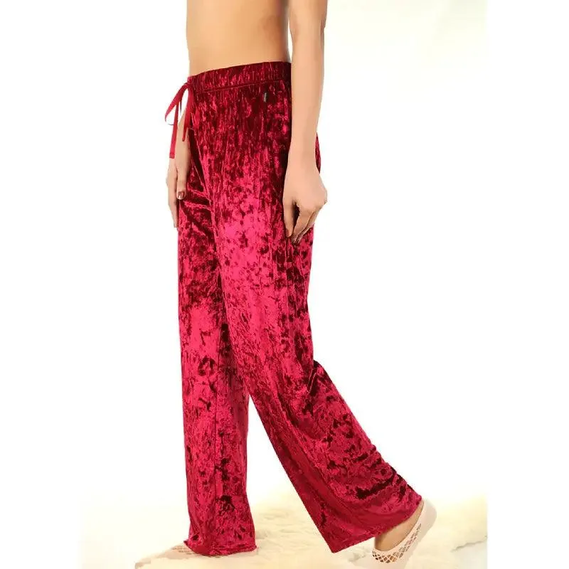 LADIES VELVET WIDE LEG PAJAMA PANTS-BURGUNDY TAHARI