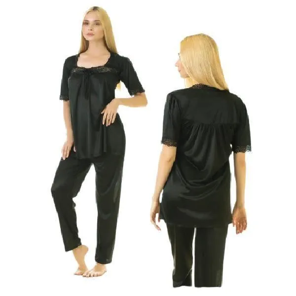 Luxury Half Sleeves Top With Pajama Nightwear Set For Women