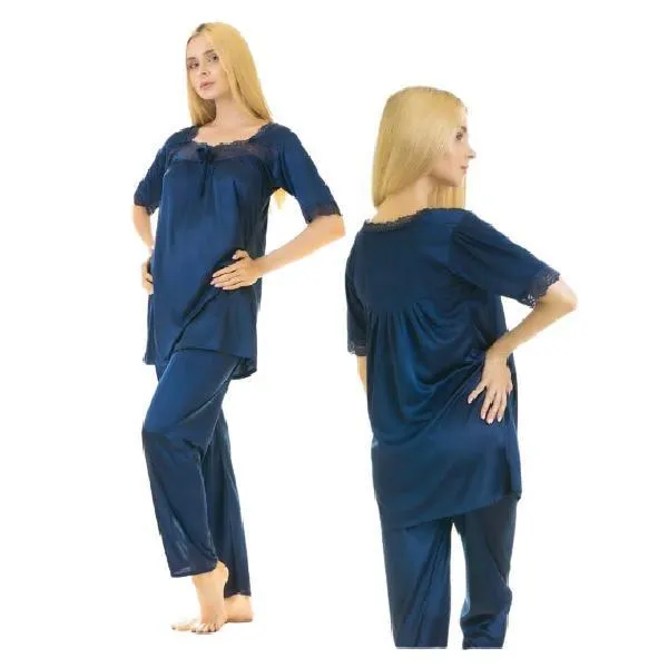 Luxury Half Sleeves Top With Pajama Nightwear Set For Women