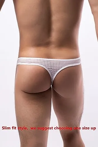 Maiclaice Men's Spandex Thong Low Rise G-string Athletic Bikini Bulge Briefs Underwear White Medium