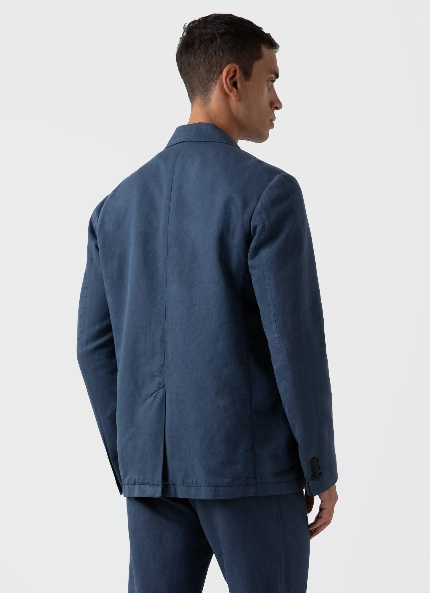 Men's Cotton Linen Unstructured Blazer in Shale Blue