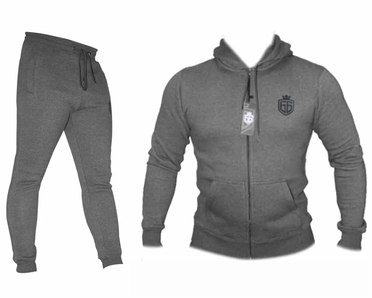 Mens GymGear Hooded Fleece Tracksuits Grey