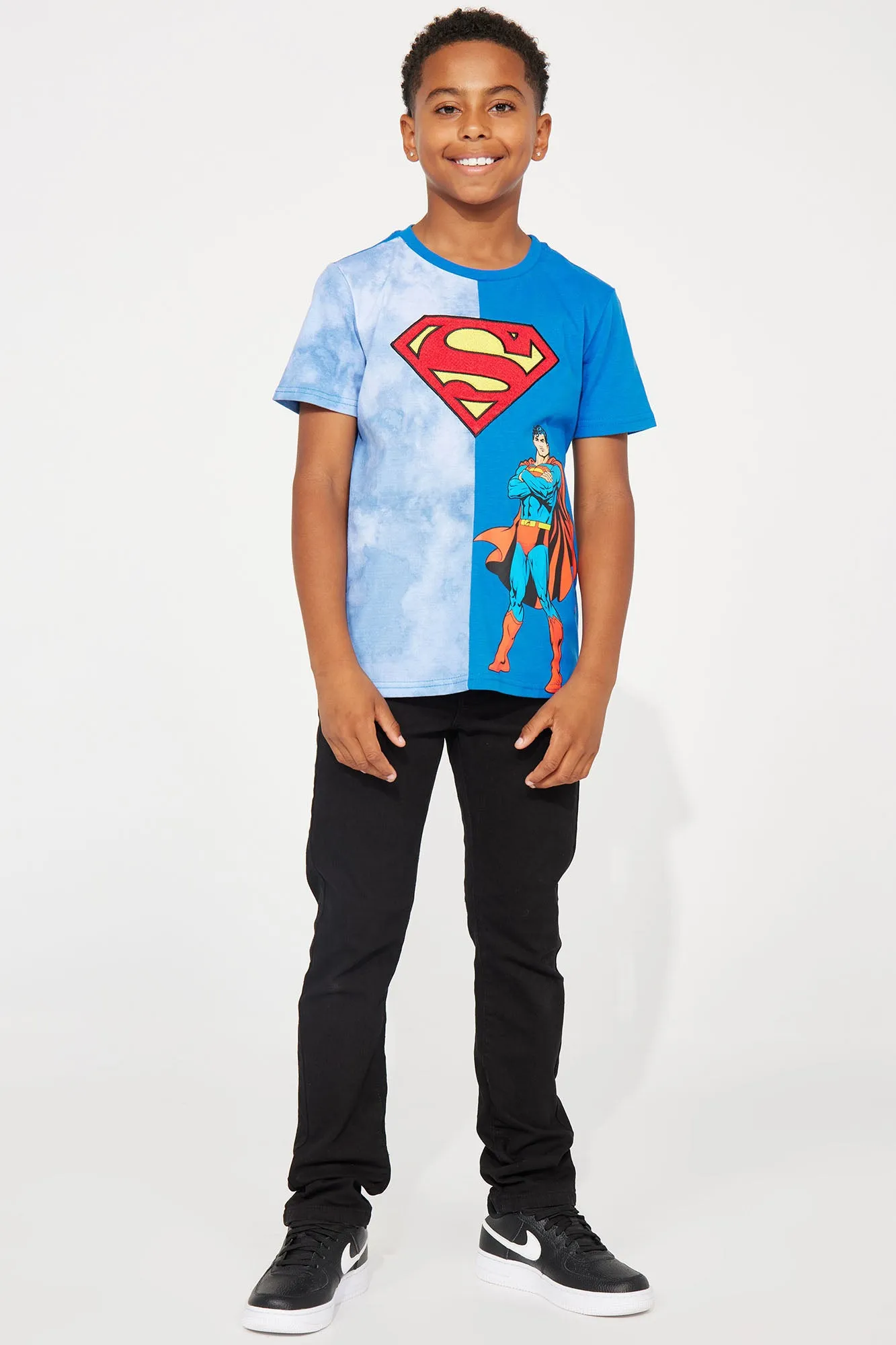 Mini Superman Split Dye Embroidered Tee - Royal/combo