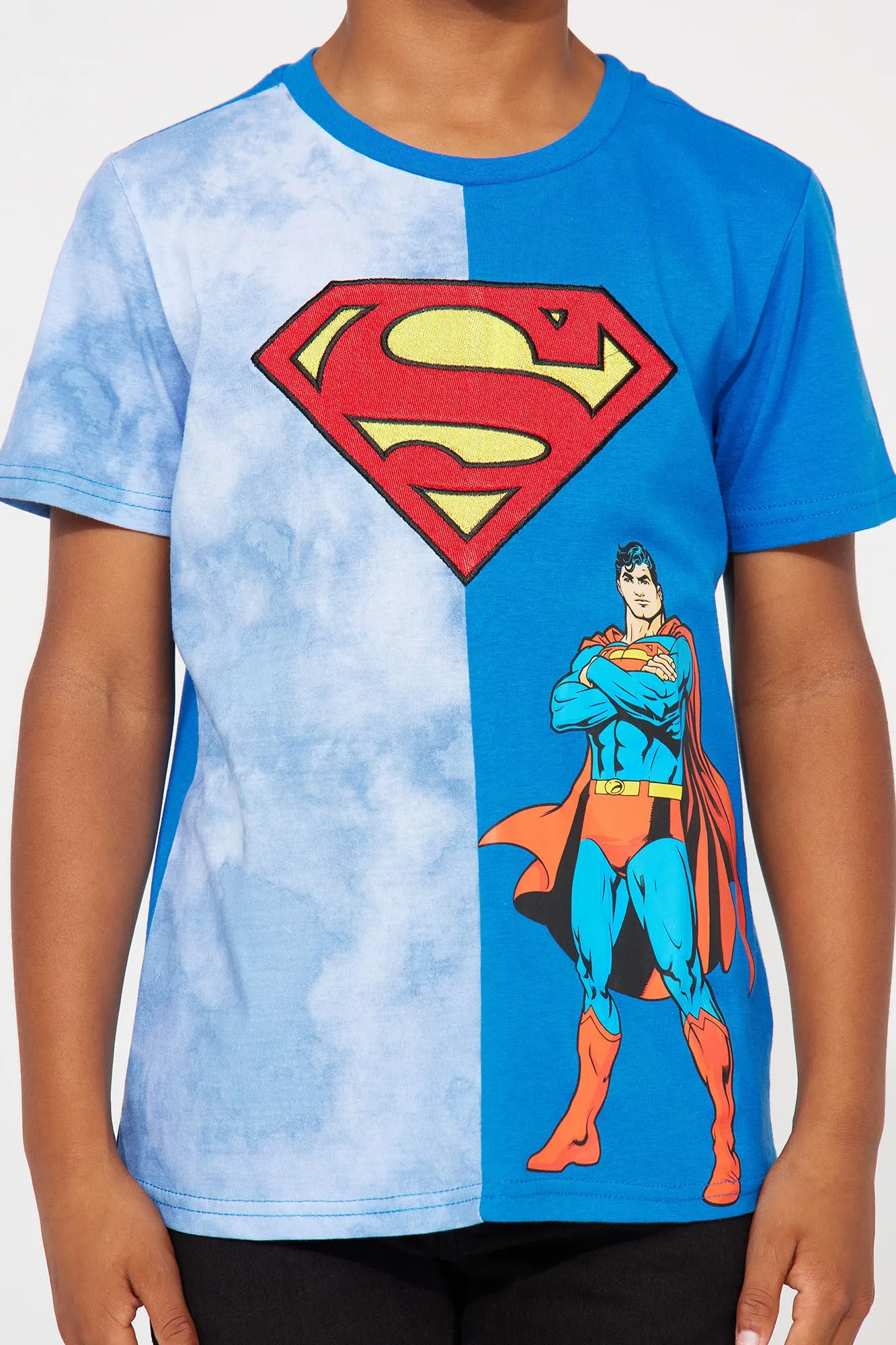 Mini Superman Split Dye Embroidered Tee - Royal/combo