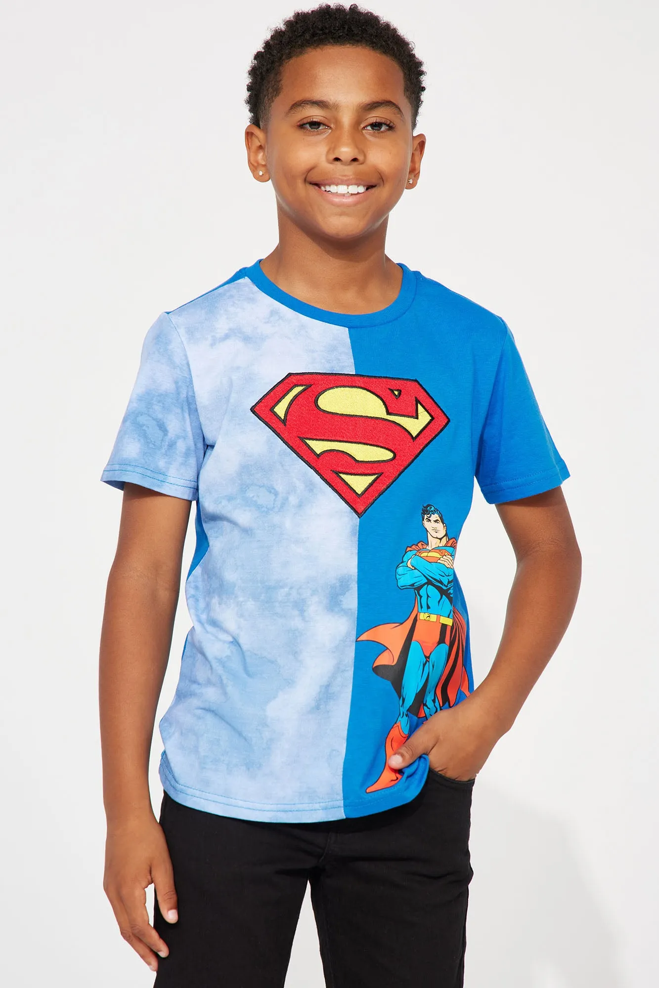 Mini Superman Split Dye Embroidered Tee - Royal/combo