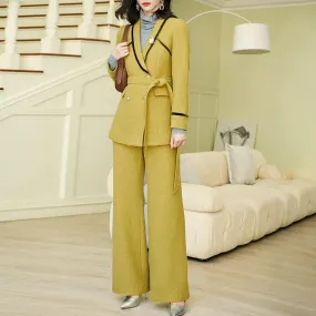 Mustard Wool Blend Shawl Collar Blazer & Flare Pants Set