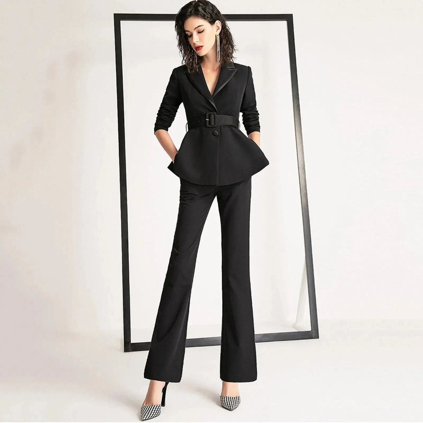 Natasha Black Long Sleeve Blazer & Flare Pants