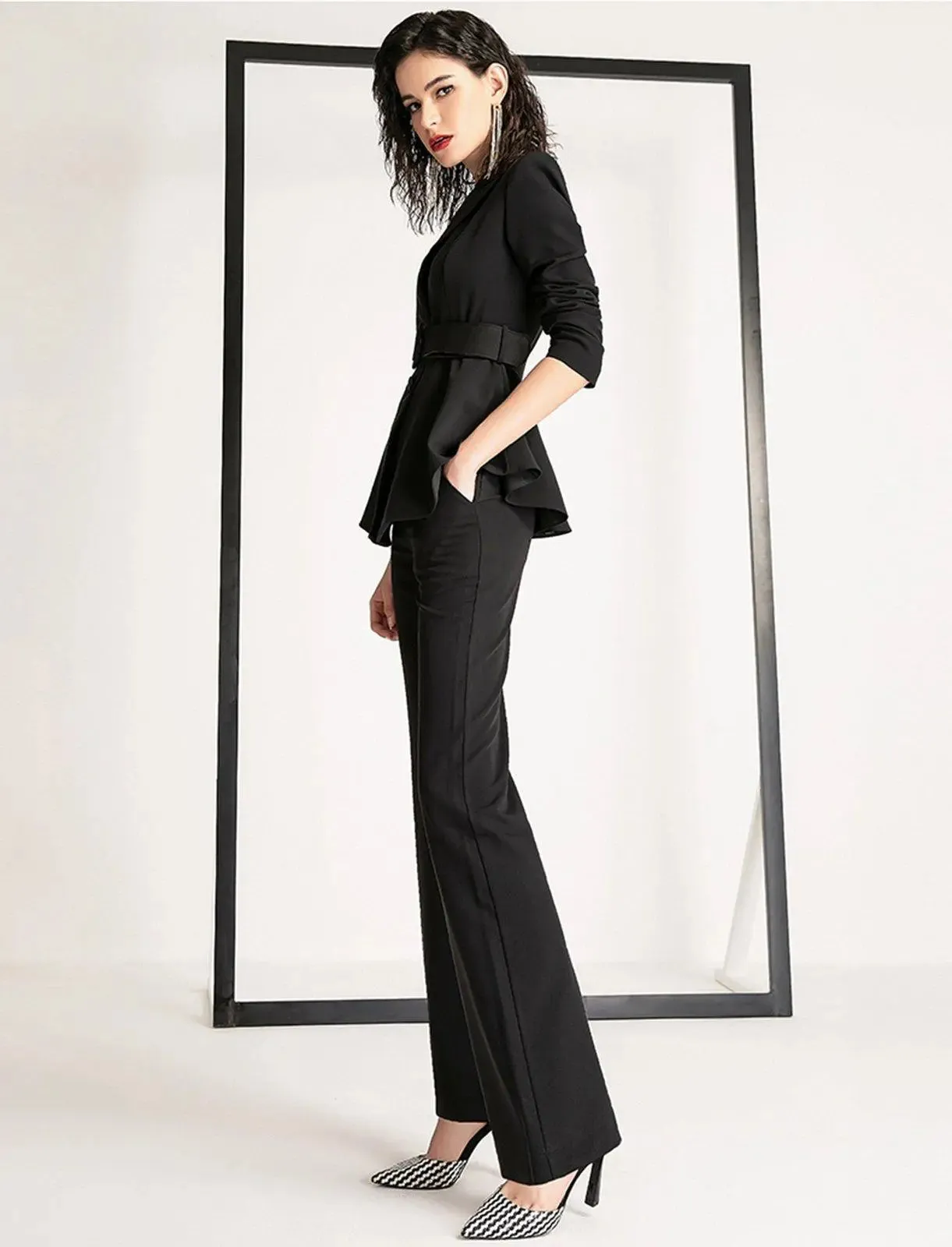 Natasha Black Long Sleeve Blazer & Flare Pants