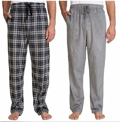 NAUTICA MEN'S 2 PACK SOFT SUEDE FLEECE PAJAMA PANTS BOTTOMS (MEDIUM, GREY PLAID/GREY STRIPE (99D))