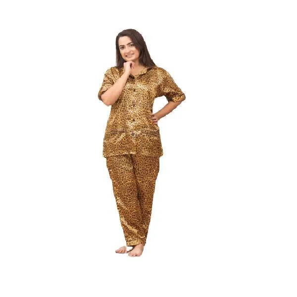 New Latest Style Leopard Print Silk Night Suit For Women