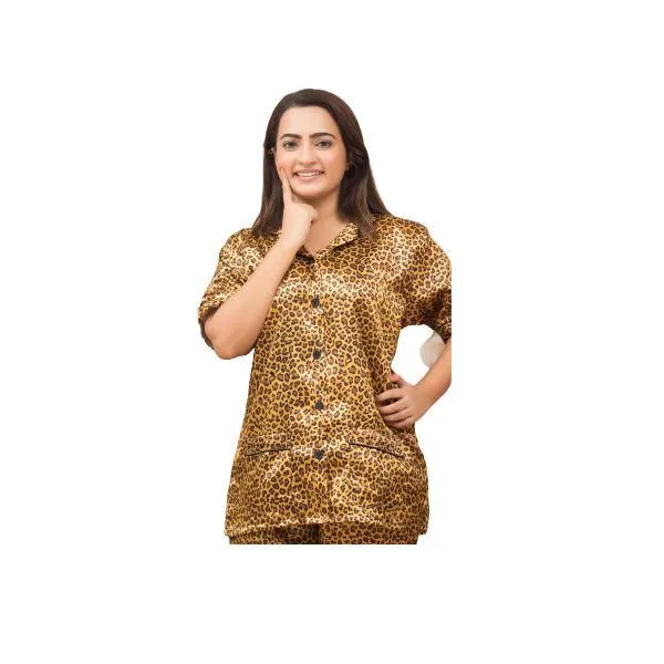 New Latest Style Leopard Print Silk Night Suit For Women