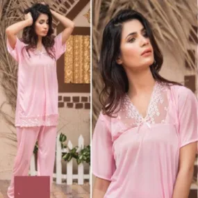 Night dress for Women | 2 Pc Bridal Silk Shirt Pajama Nightdress | Ladies 2 Pieces Nightwear | Sleepwear For Women