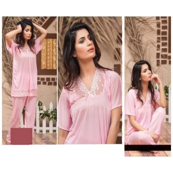 Night dress for Women | 2 Pc Bridal Silk Shirt Pajama Nightdress | Ladies 2 Pieces Nightwear | Sleepwear For Women