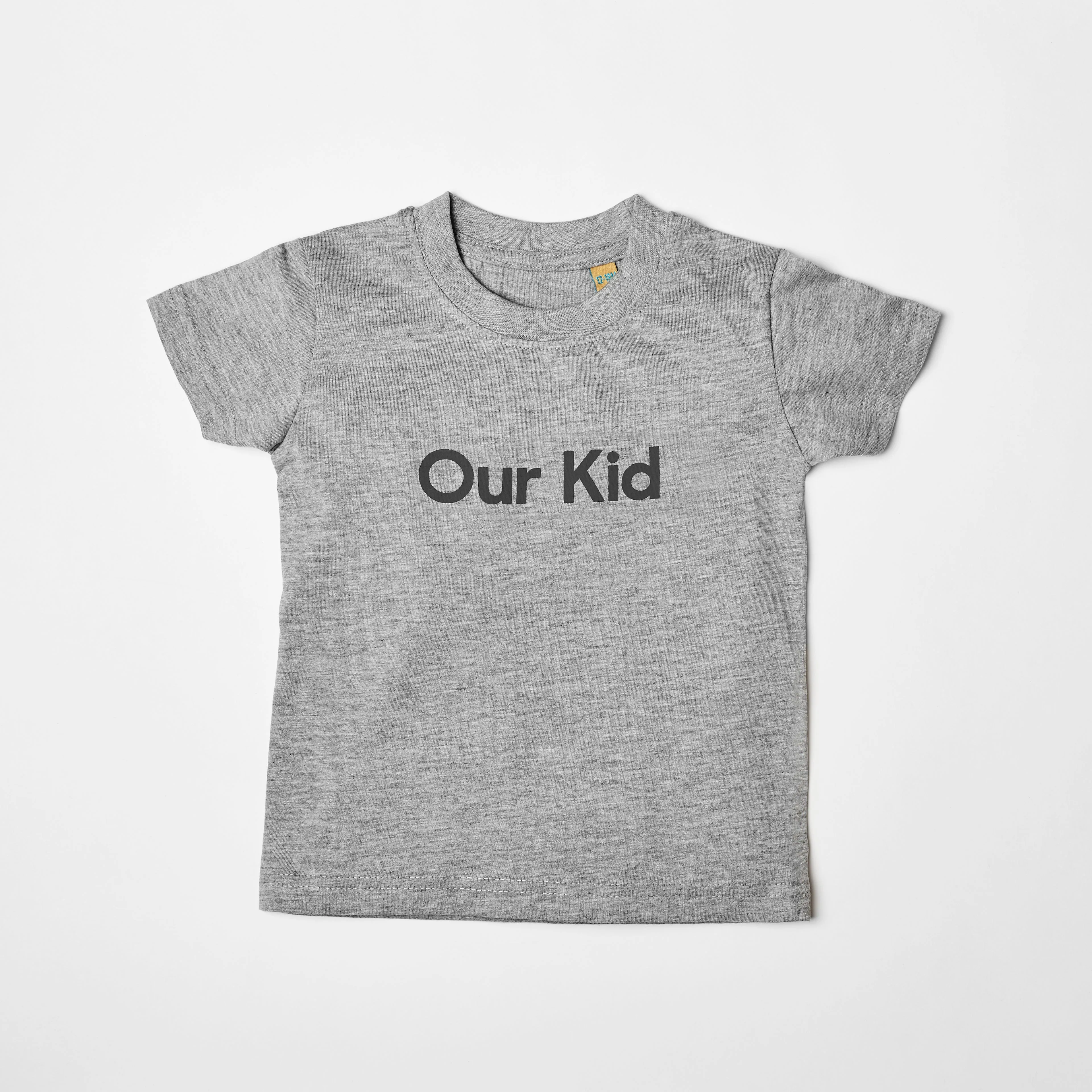 OUR KID T-SHIRT - Grey T-shirt with Anthtracite Slogan for Babies and Kids