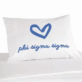 Phi Sigma Sigma Sorority Name with Heart Design on Printed Pillowcase