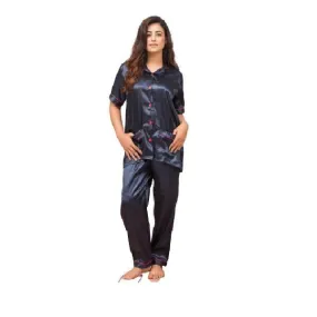 Plain Black Silk Nightdress For Women | Front Open Bridal Silk Nightwear | Loungwear For Girls