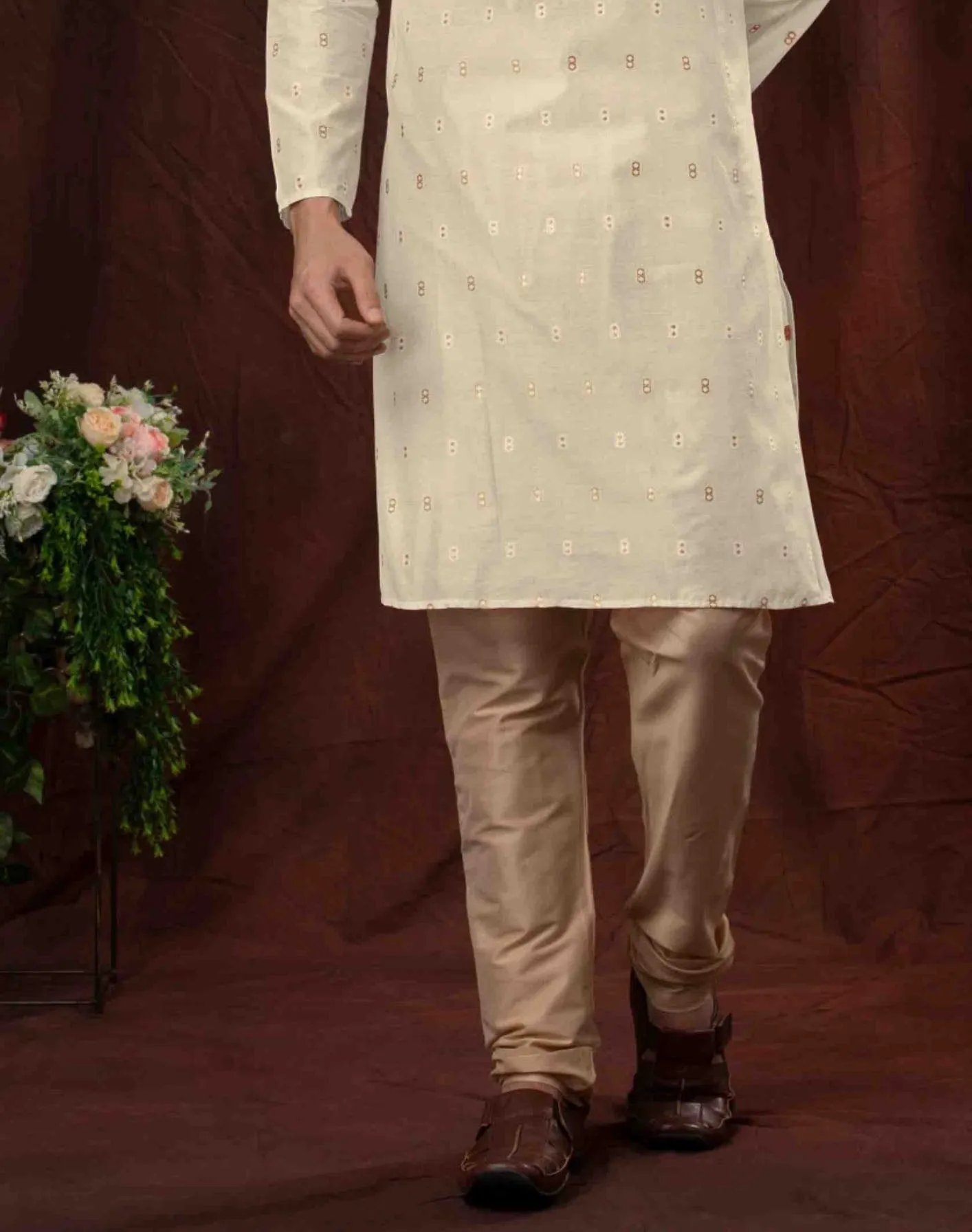 Pleasing White Color Poly Jacquard Kurta With Pajama Pant For Men