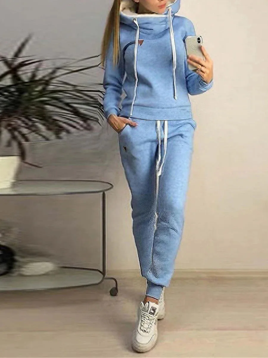 Plush Hoodie Pajama Set for Women with Adjustable Waist Drawstring