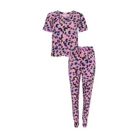 Posh Peanut - Women's Short Sleeve Scoop Neck & Jogger Pajama - Electric Leopard