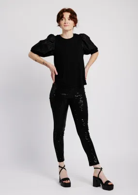 Sequin Cropped Skinny Leg in Black