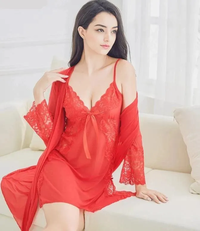 Sexy Women Night Dress V-neck Lace Lingerie Sleepwear