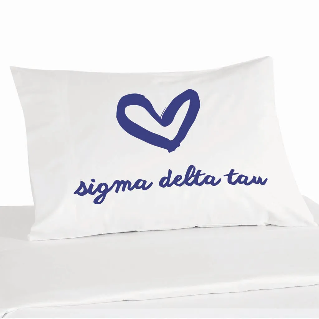 Sigma Delta Tau Sorority Name with Heart Design on Printed Pillowcase