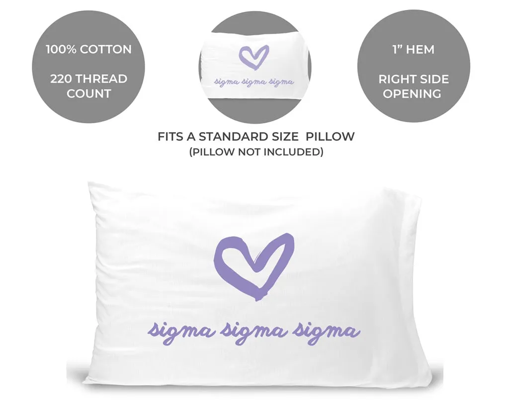 Sigma Sigma Sigma Sorority Name with Heart Design on Printed Pillowcase