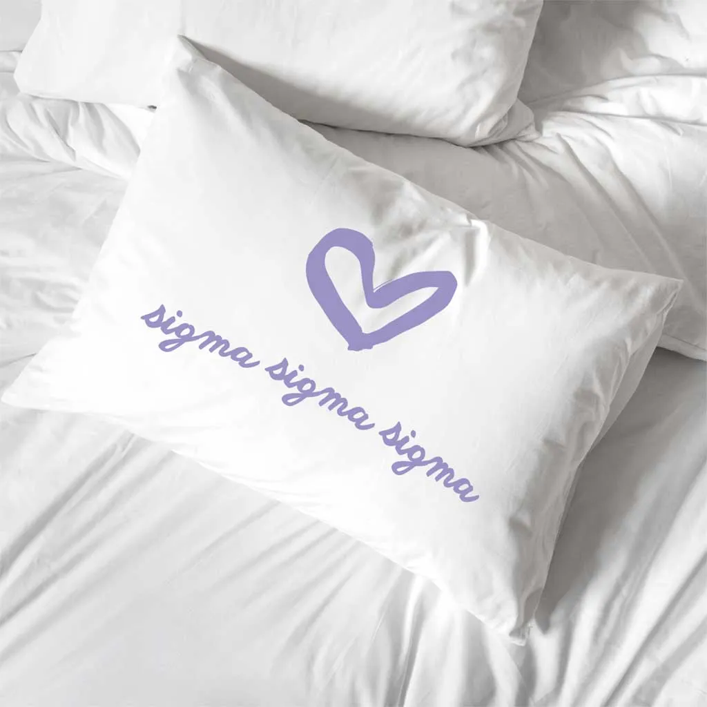 Sigma Sigma Sigma Sorority Name with Heart Design on Printed Pillowcase