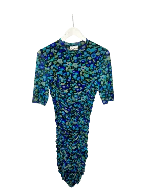 Size 10 - Ganni Blue Floral Ruched Dress