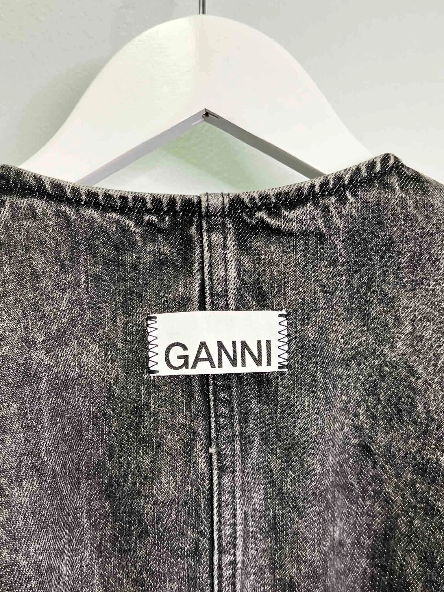 Size 8 - Ganni Black Washed Denim Wrap Mini Dress