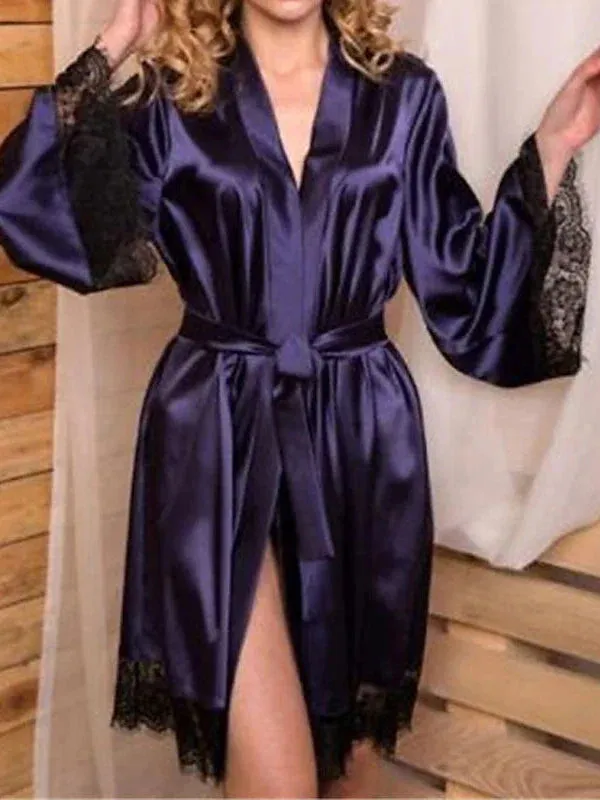 Sleek Silver and Black Satin Pajamas Set with V Wire Long Sleeve