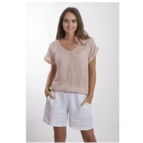 Talia Benson Rose Linen T Shirt