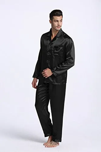 TONY & CANDICE MEN'S CLASSIC SATIN PAJAMA SET (LARGE, BLACK)