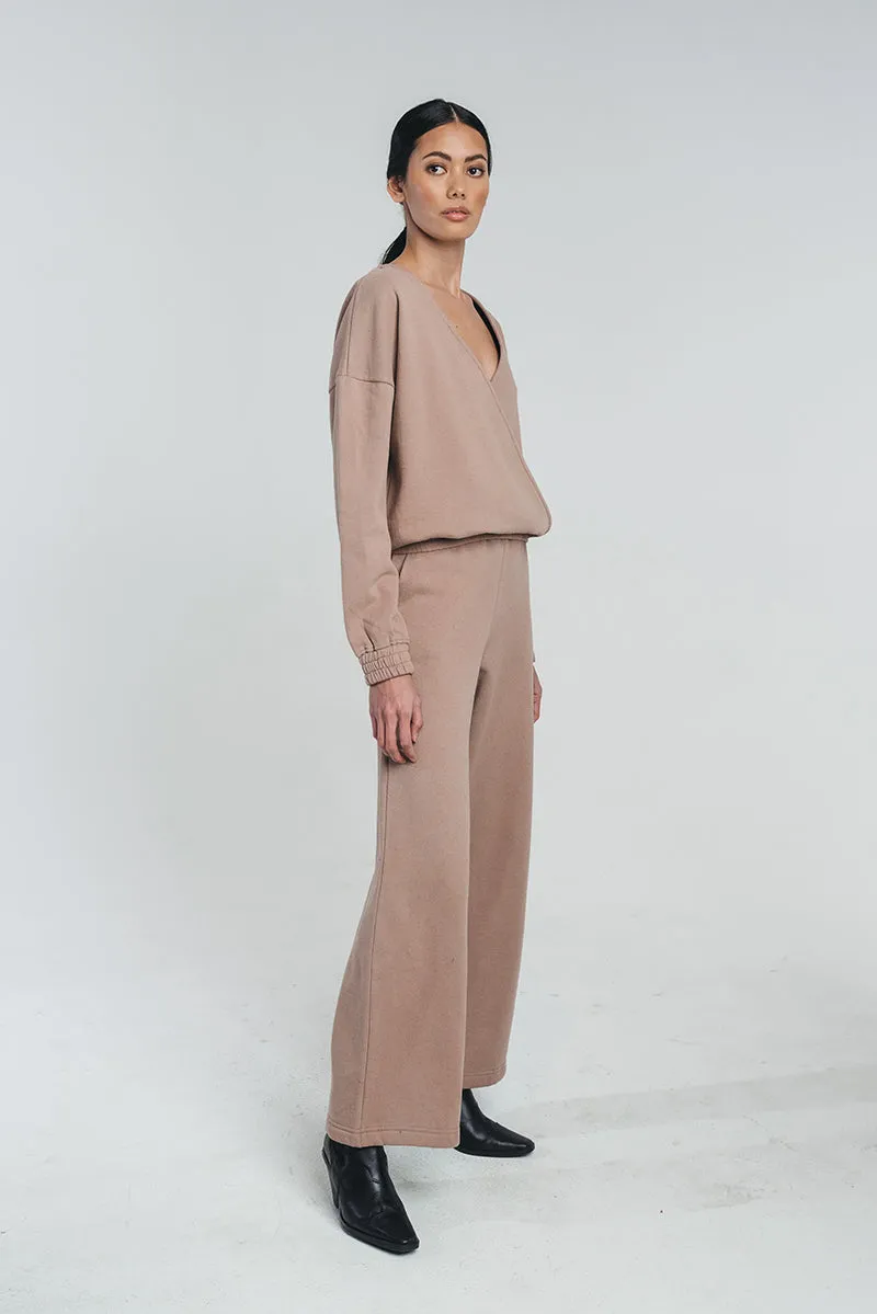 TUNDRA woolen wide college pants in taupe