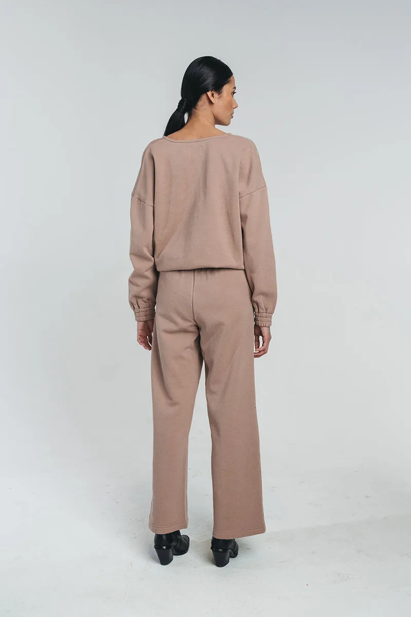 TUNDRA woolen wide college pants in taupe