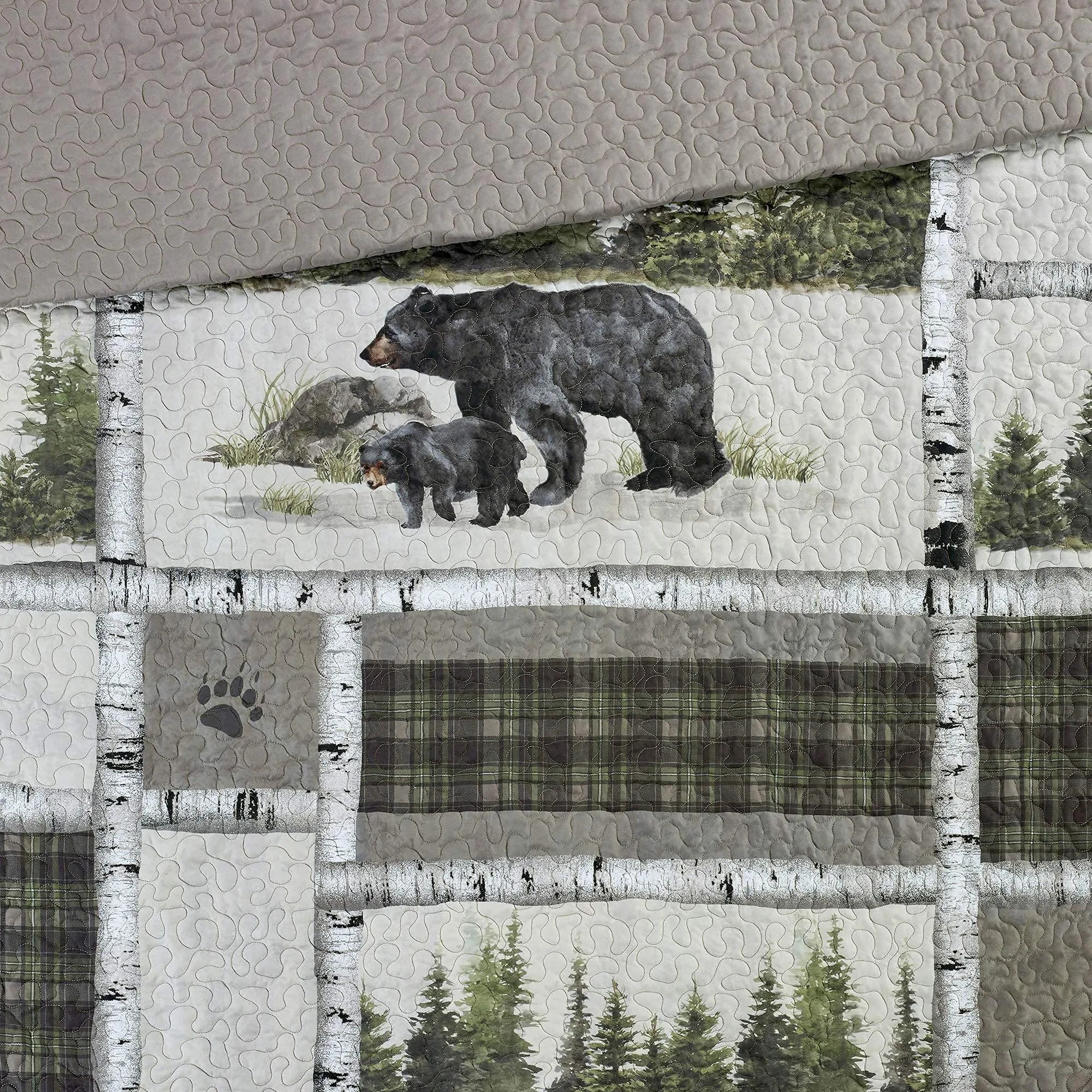 Twin Bedding Set - 2 Piece - Bear Panels Lodge Quilt Set with Twin Quilt and Standard Pillow Sham - Machine Washable