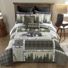 Twin Bedding Set - 2 Piece - Bear Panels Lodge Quilt Set with Twin Quilt and Standard Pillow Sham - Machine Washable