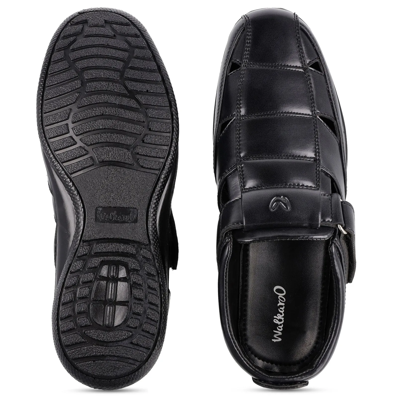 Walkaroo Xgo Men Solid Roman Sandals  - WF6255 Black